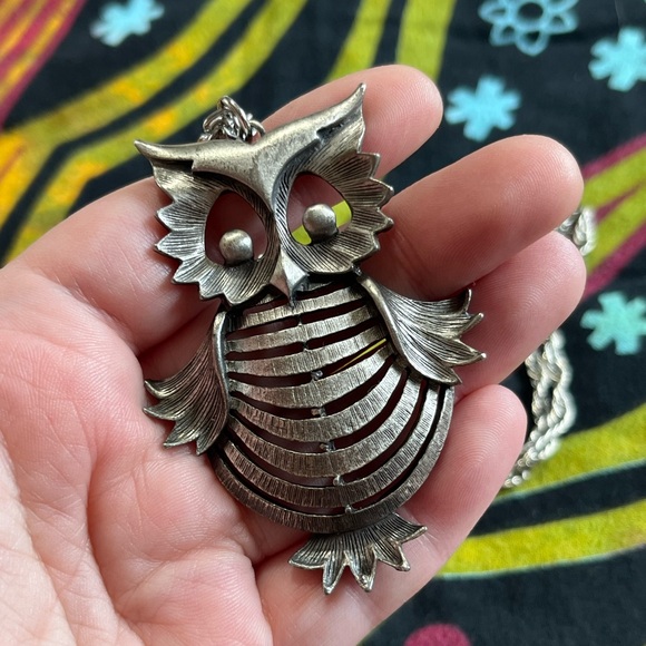 VTG Whimsigoth Boho Brushed Metal Owl Silver Tone Costume Jewelry Necklace - Picture 4 of 6